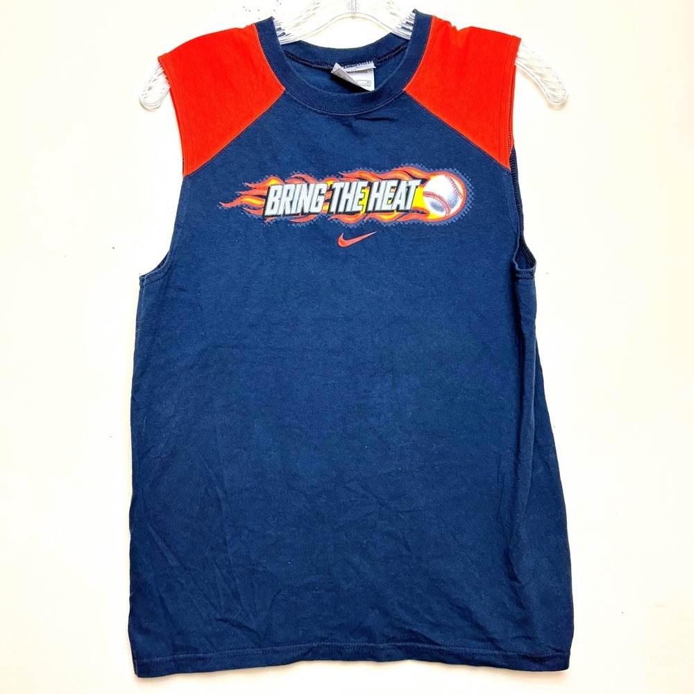 Vintage Nike Silver Tag‎ Baseball Bring The Heat Tank Top Y2K Youth Medium 10-12